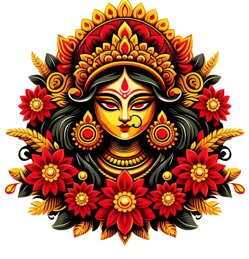 Devi Maa Durga Face Image With Floral Design PNG